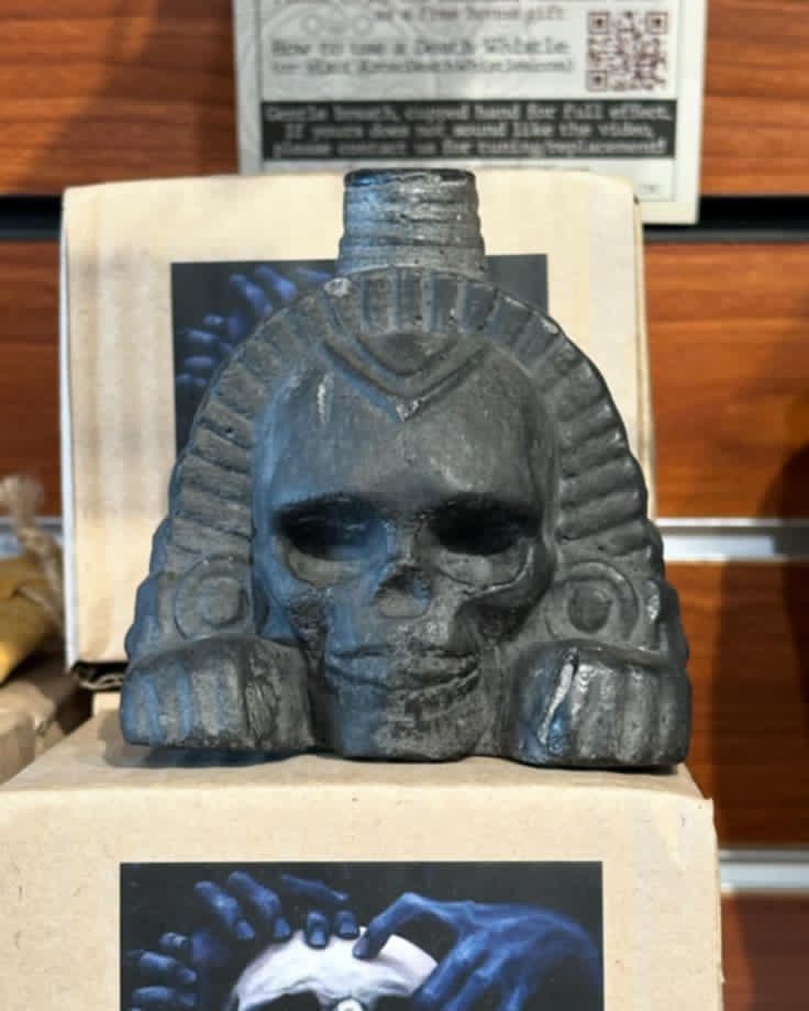 Real Screaming Aztec Death Whistle from ZBOSS by ITZCOEHUA - Loudest Authentic Human Sounding Screams 125+ Decibels Loud, Collectible, Aztec Design in Black Obsidian, Self defense